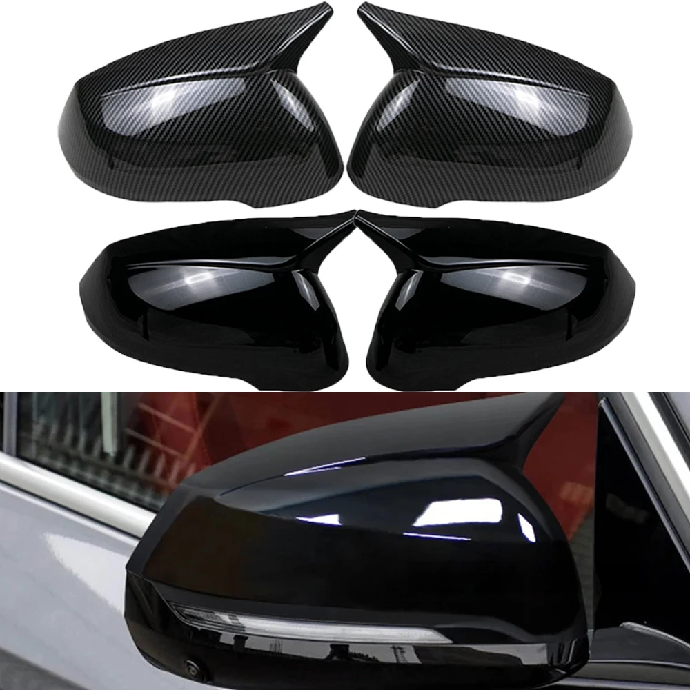 

1Pair LHD Rearview Side Mirror Cover Wing Cap Exterior Door Rear View Trim Carbon Fiber Black For BMW X1 U11 U12 2023 2024