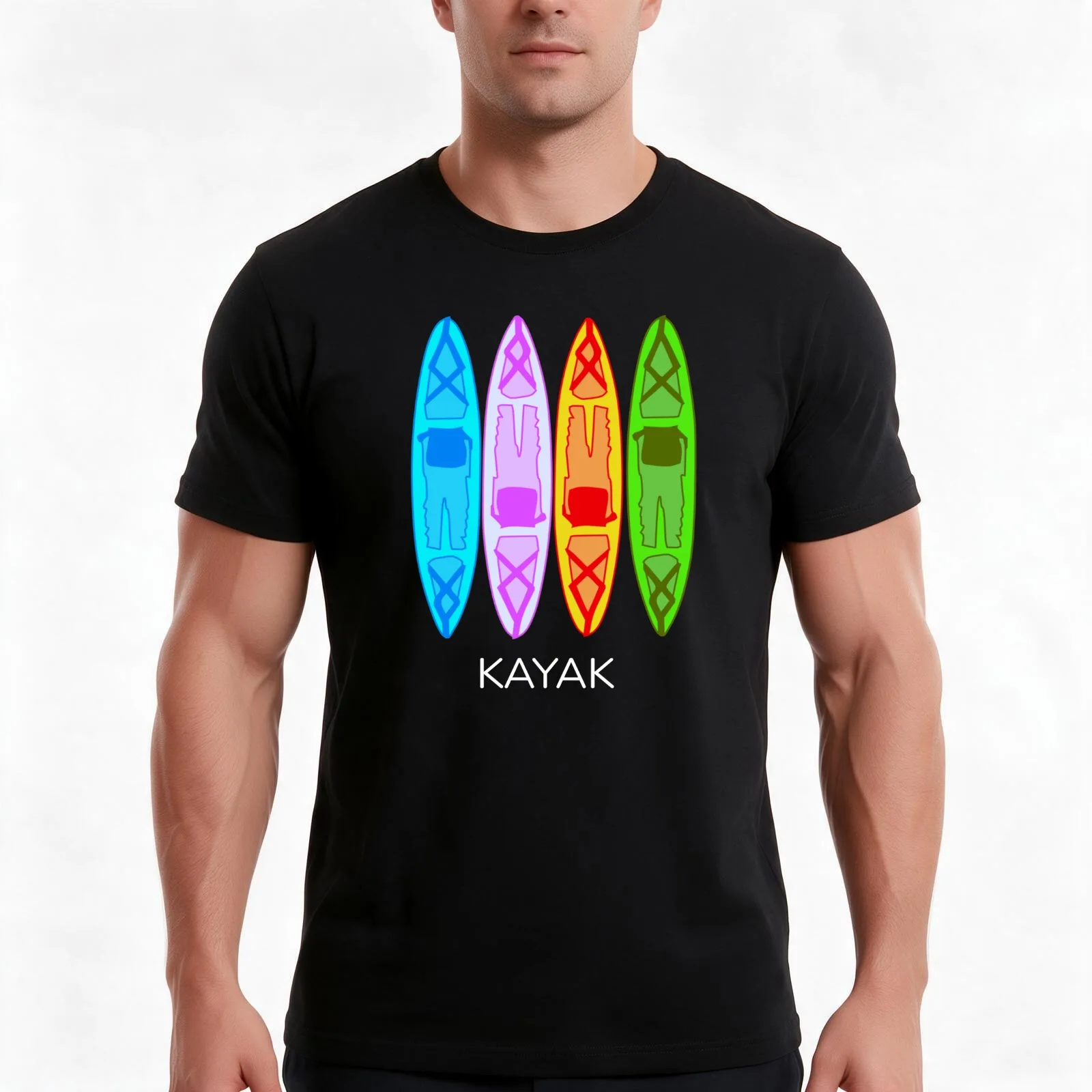 Kayak paddle boat in different colors T-Shirt Summer Casual Cotton Tee Oversized Streetwear Tops Vintage Graphic Print