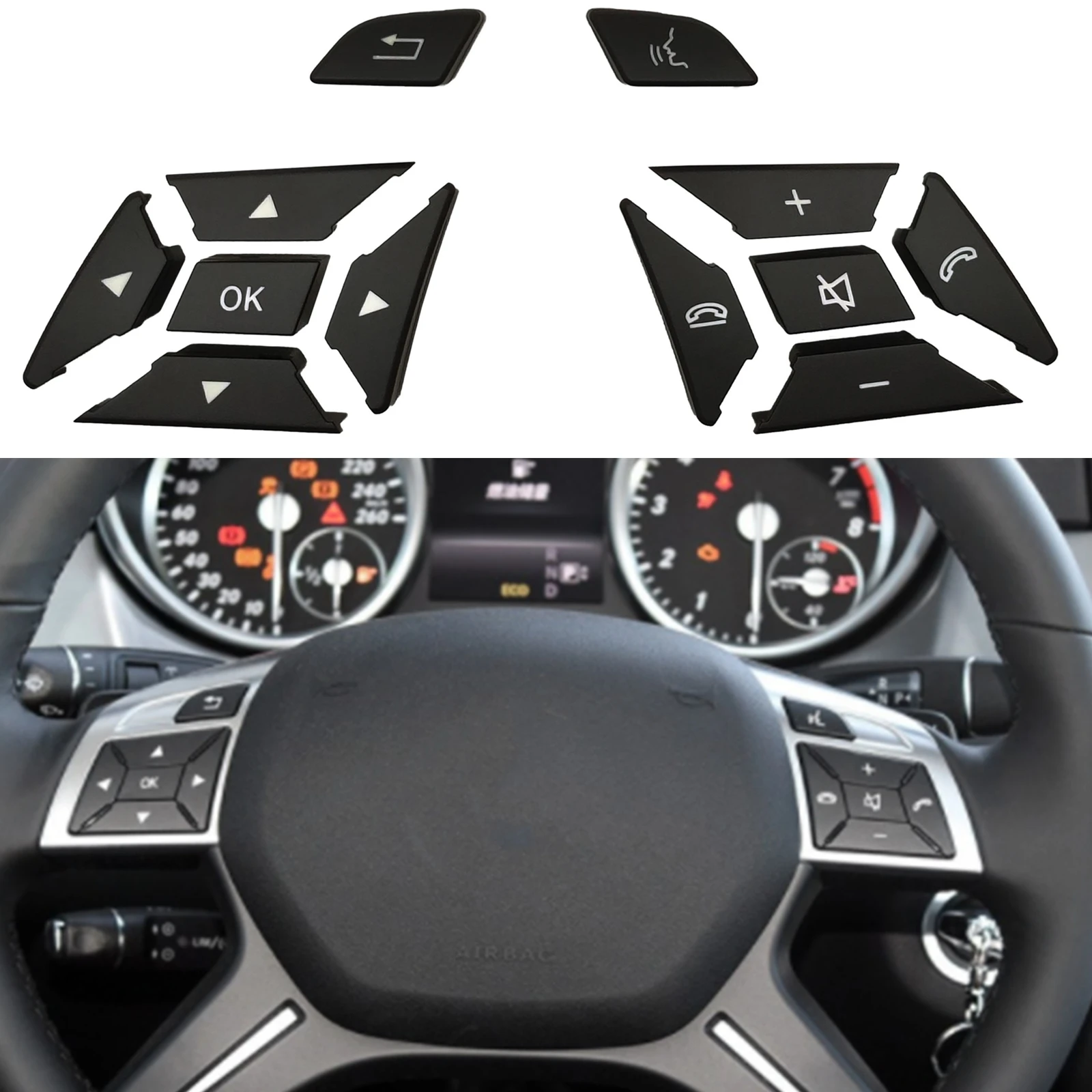 Black Car Steering Wheel Panel Switch Button Knob Cover Cap Kit For Mercedes Benz ML W166 2011-2015 G-Class W463 2013-2018