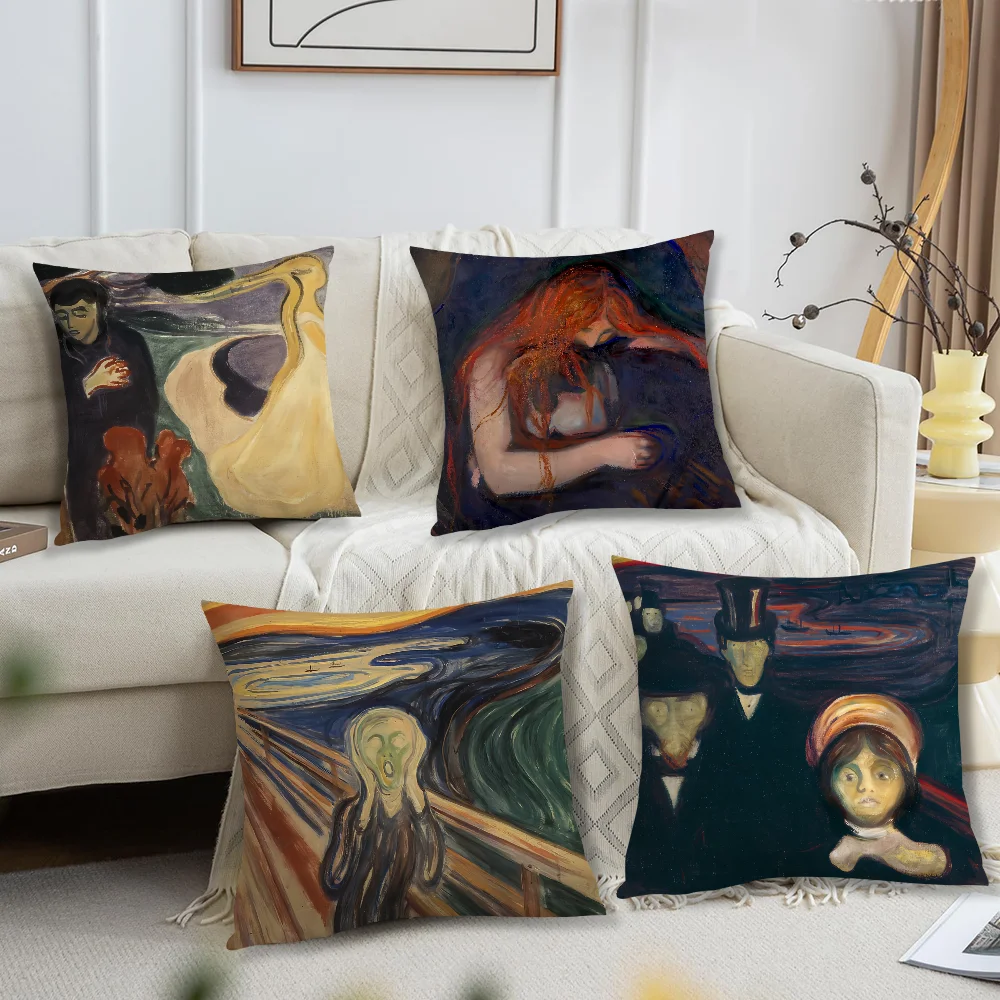 Art Edward Munch Lęk Poszewka na poduszkę Sofa Pokój dzienny Sypialnia Zagłówek Poduszka oparcia Kwadratowa poduszka Poszewka na poduszkę na drzemkę