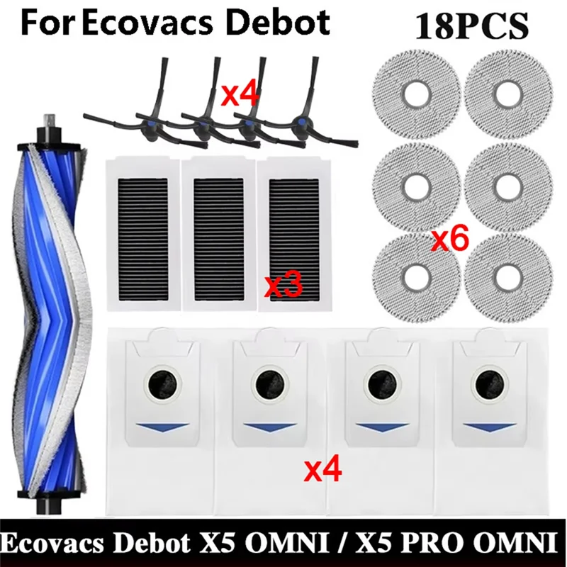 A15Q-Per Ecovacs X5 OMNI / X5 PRO OMNI Robot Aspirapolvere Parti di ricambio Sacchetto per la polvere Spazzola laterale principale Filtro Mop Accessori