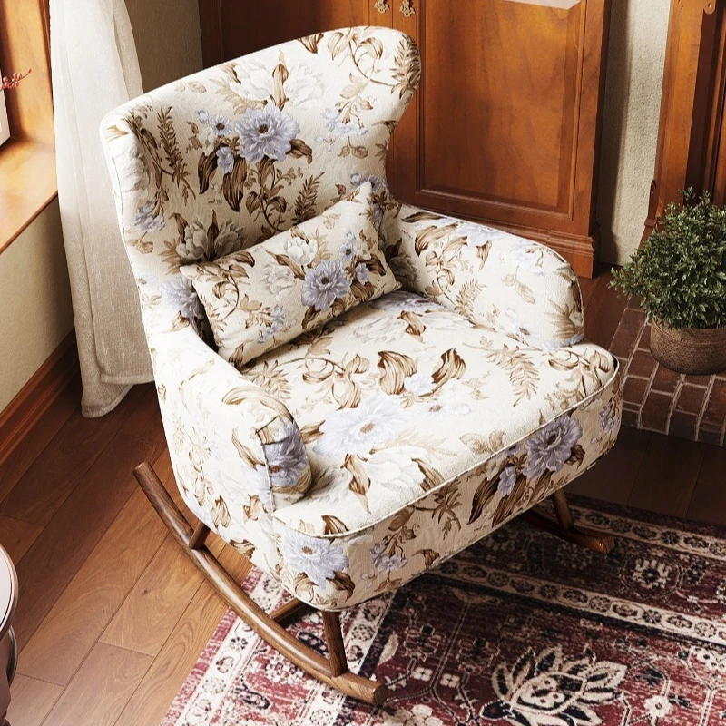 

Solid wood rocking chair living room balcony leisure single sofa chair