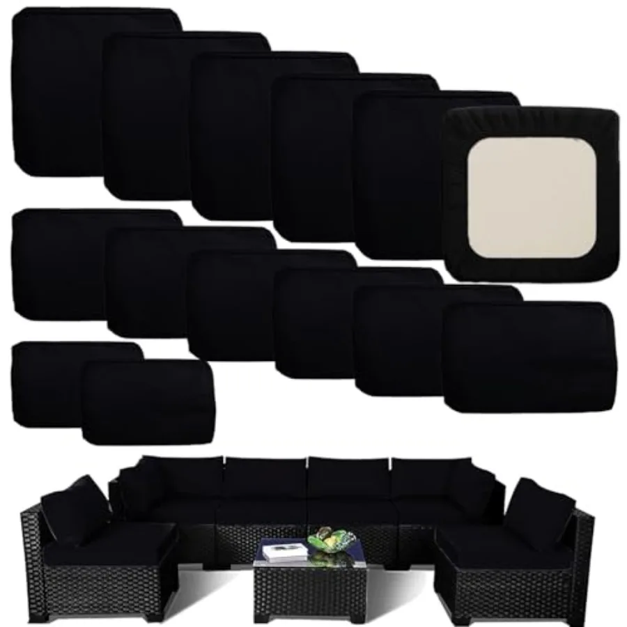 

Outdoor Cushion Covers Replacement 14 Pcs Patio Cushion Covers fit for 7Pieces 6-Seater Wicker Rat Sectional Couch Sofa Outdoor