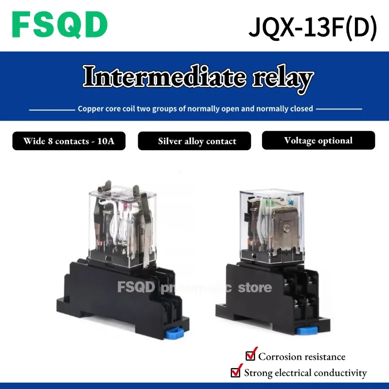 Intermediate Relay Wide 8 Contacts JQX-13F-10A AC220V AC12V AC24V AC36V AC110V AC380V DC24V DC12V DC220V