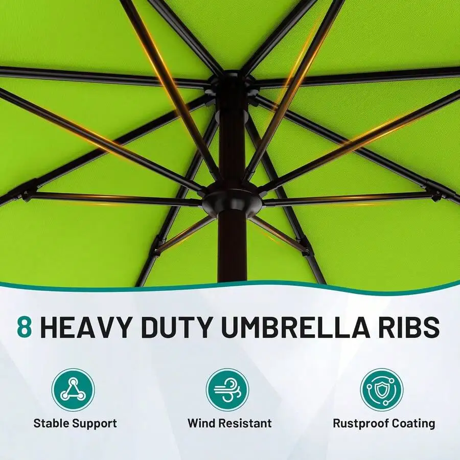 

9 Ft Outdoor Patio Umbrella With Push Button Tilt And Crank, 8 Heavy Duty Ribs For Garden Pool Market