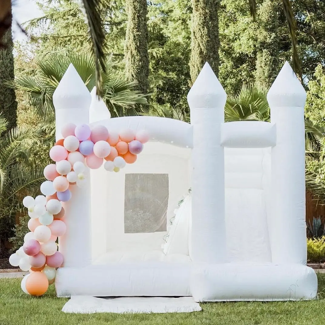 Casamento comercial branco inflável Bounce House, combo com Slide Bouncer, Jumping Castle for Kids, Wholesale