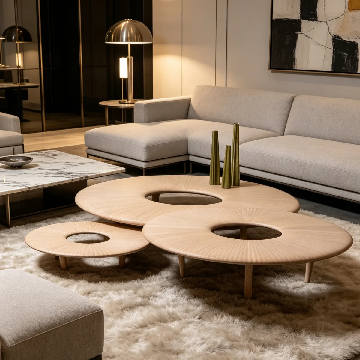 

！@Round Wooden Coffee Table with Open Ring Design for Scandinavian Style Living Room Lounge Area