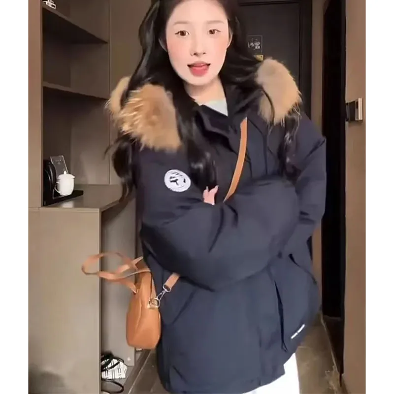 

Зимняя женская модная пуховая хлопковая куртка 2025 г., женская элитная свободная парка, верхняя одежда, корейское женское пальто с хлопковой подкладкой и длинными рукавами