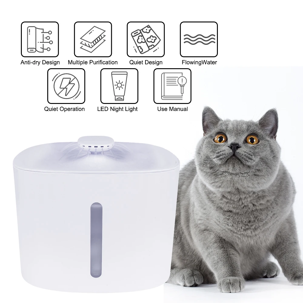 USB Automatic Water Fountain Cat Water Dispenser Cat Dog Drinking Bowl Pet Smart Drinking Feeder With LED Light 3L