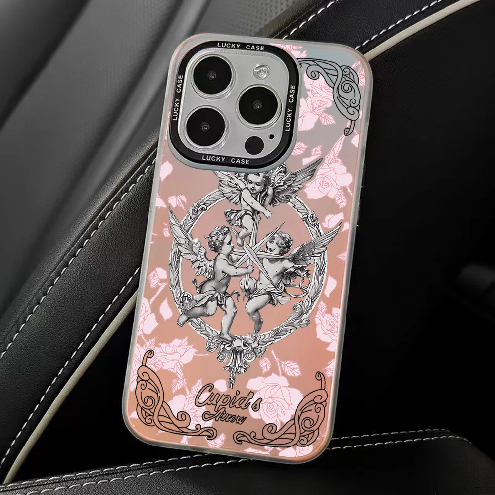 Retro Cupid Angel Phone Case for Huawei Mate 40 30 P50 P40 P30 Pro Nova 9 7 SE Honor 50 Matte Aurora Gradient Luxury Cover