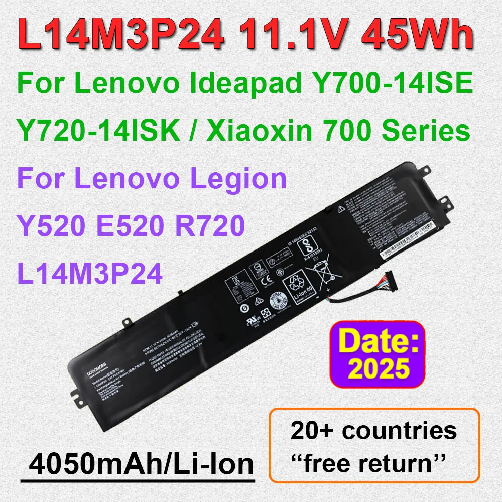

Аккумулятор для ноутбука L14M3P24 L14S3P24 для Lenovo IdeaPad Xiaoxin 700 Y700 Y720 14ISK Legion Y520 E520 R720 серии 11,1 В 45 Втч 4050 мАч