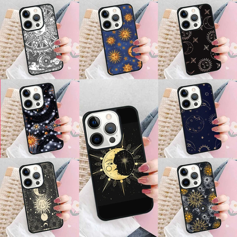 Celestial Mosaic Sun Moon Soft Phone Case Cover for iPhone 16 Promax 15 Pro 13 14 Plus 11 12 Mini XR XS MAX Coque