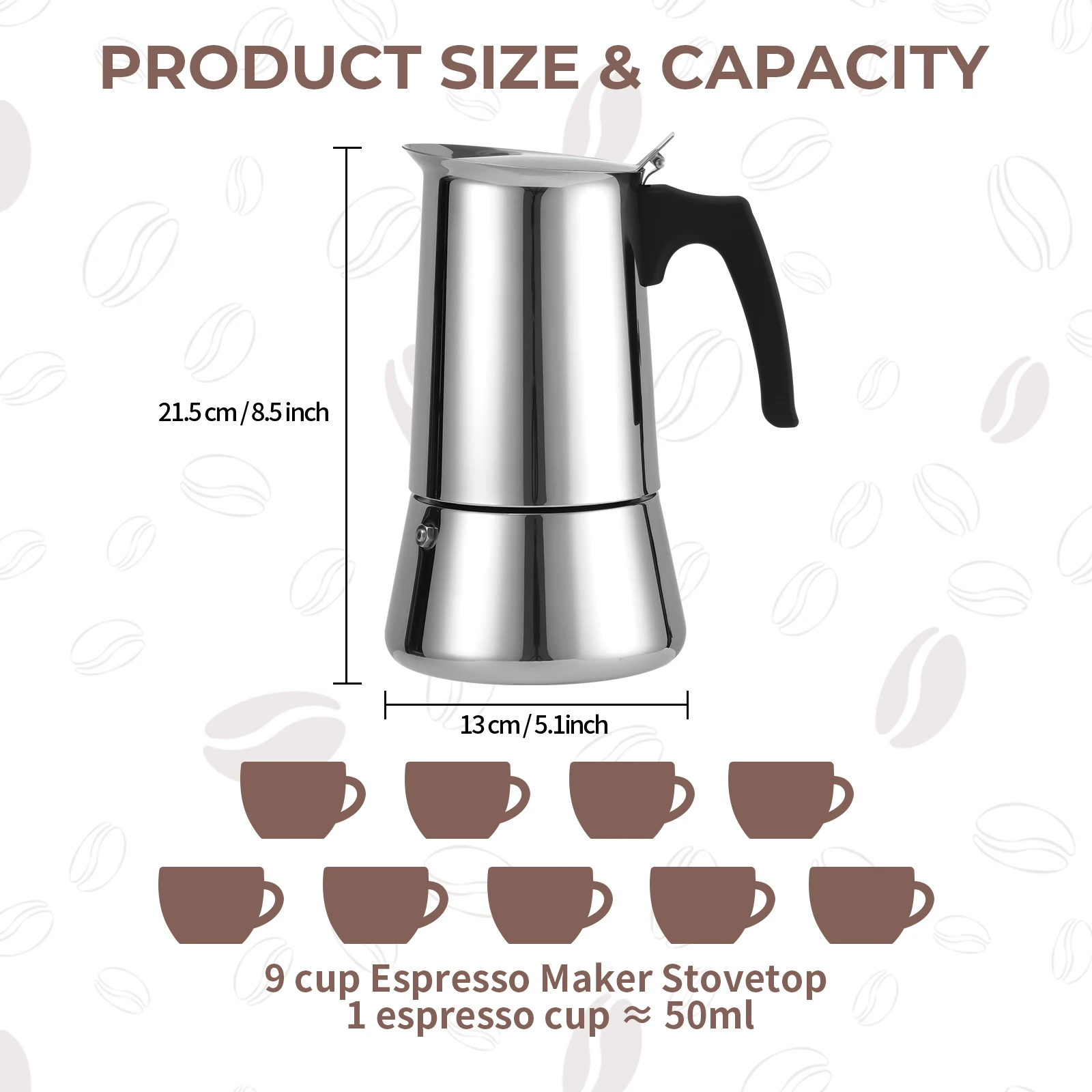 Factory Direct 2026 6/9-Cup Coffee Pot Stainless Steel Moka Pot Italian Coffee Maker 300/450ML Espresso Maker for Gas