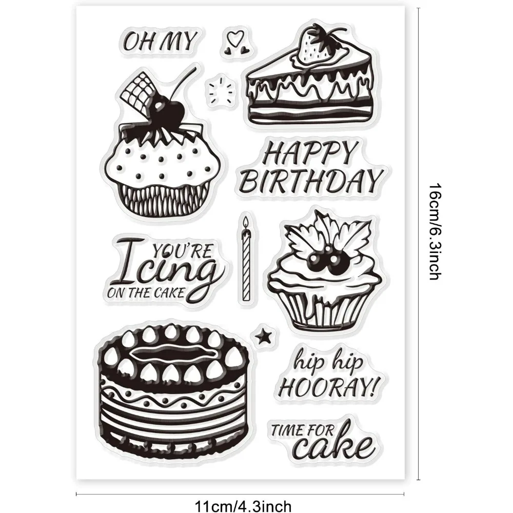 Birthday Cake Clear Stamps Silicone Stamp Cards Happy Birthday Blessing Words Clear Stamps for Card Making Decoration and DIY