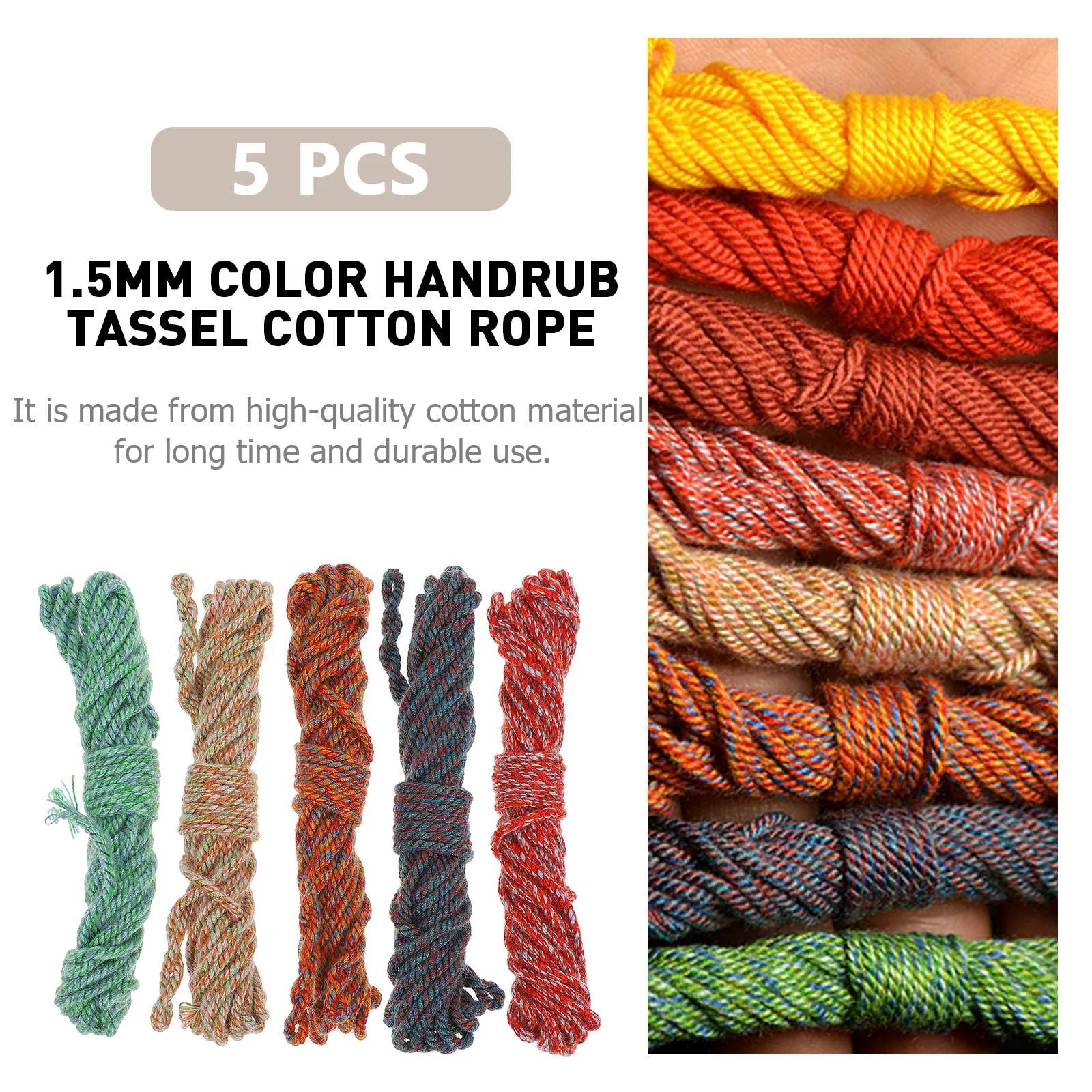

5Pcs Colorful Cotton Rope Soft Durable Tassel Cotton Thread Rope for DIY Handmade Crafts Home Decoration Material