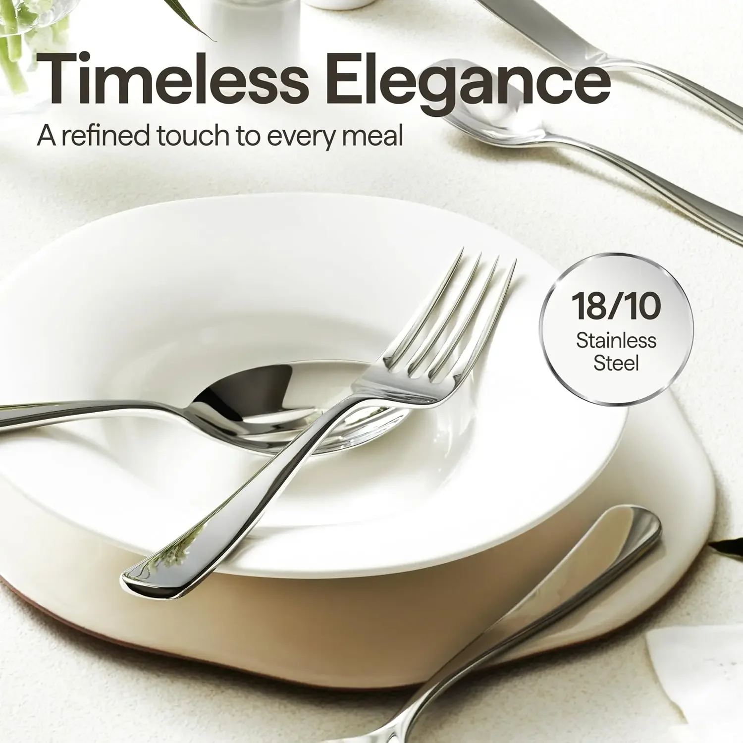 65-Piece Premium 18/10 Forged Silverware Set with serving utensils | Stainless Steel Flatware Set, Dishwasher Safe, Service for