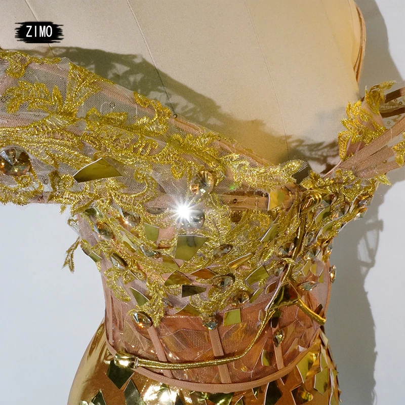 Сексуальное и роскошное платье с золотыми блестками и кисточками на спине и рукавами для латинских танцев на день рождения, Dj Club Ds Performance, наряд Drag Queen