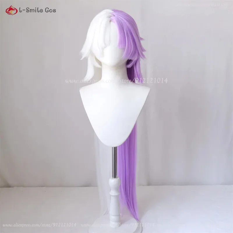 

Аниме Sigma Косплей 100 см Длинный Фиолетовый Белый Парик С Серьгами Термостойкие Синтетические Волосы Sigma Косплей Аниме Парики + Кепка Для Парика