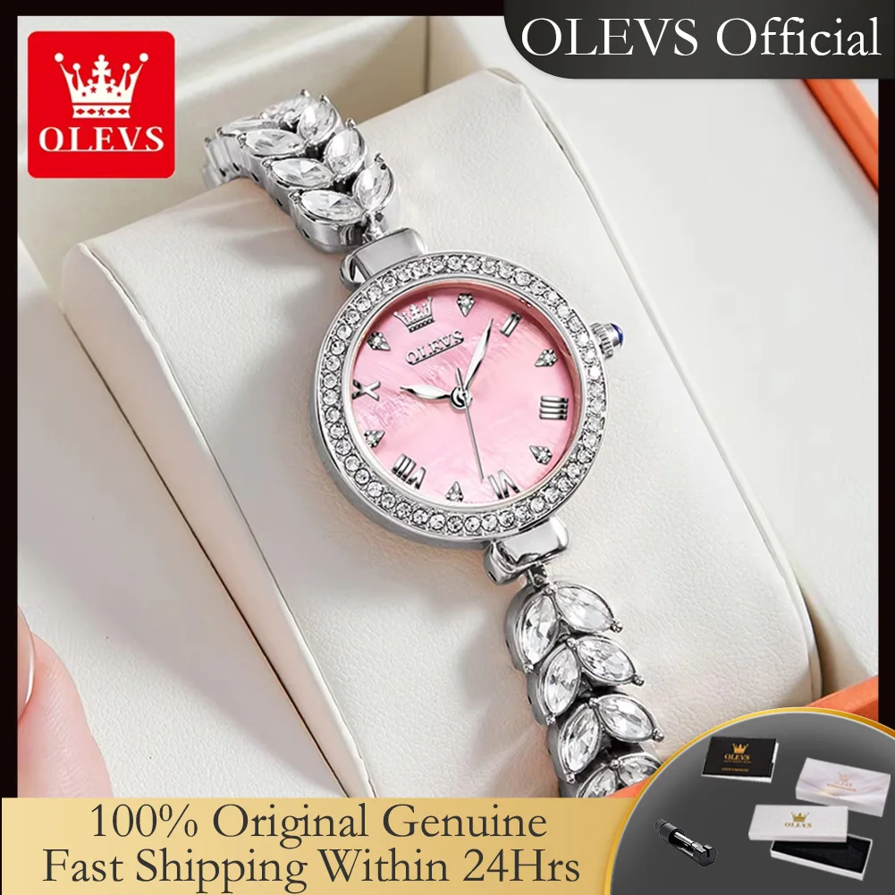 OLEVS 9971 Original Quartz Watches for Woman Fashion Full Diamond Mermaid Bracelet Wrist Watch Luxury Elegant Ladies Dress Watch