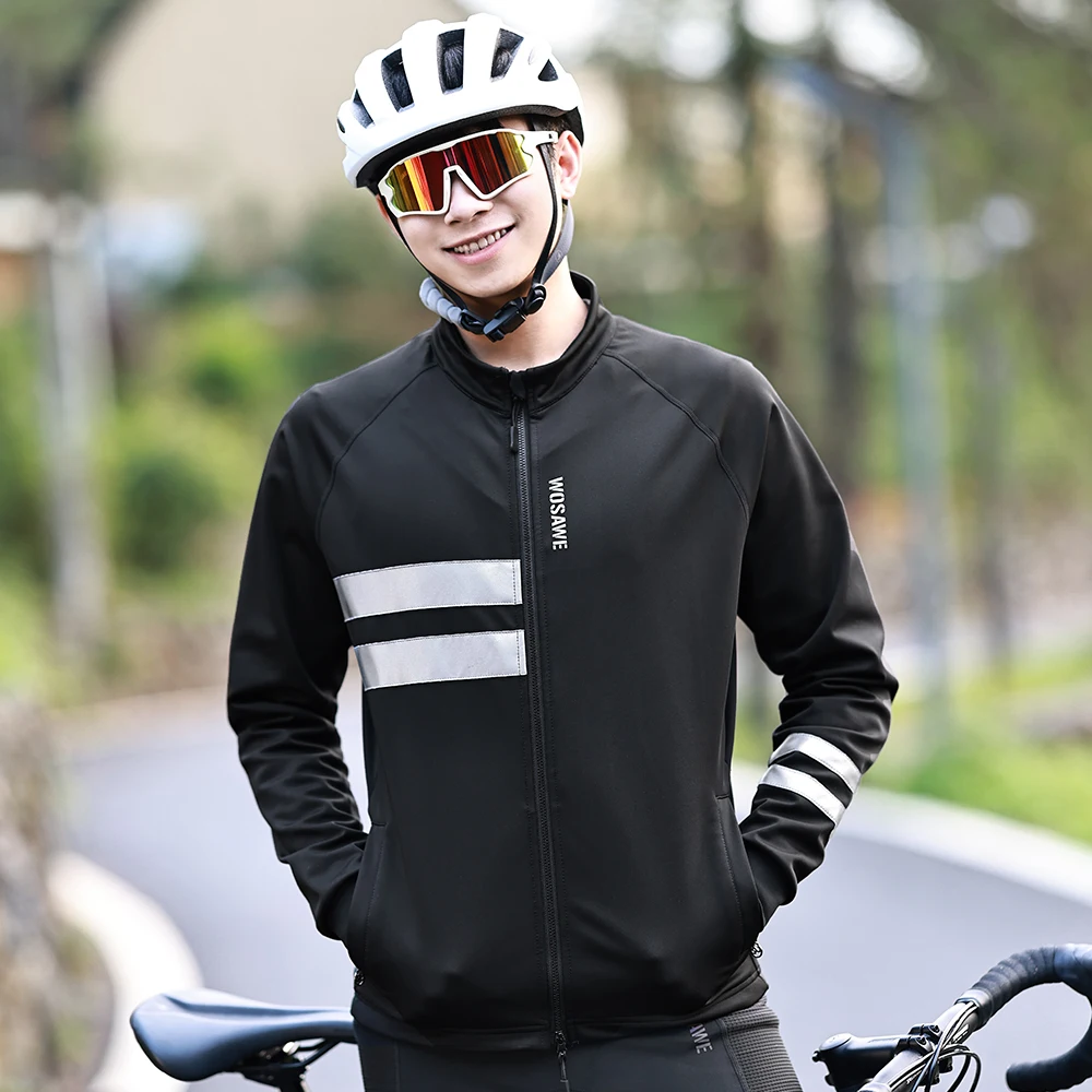 

WOSAWE Men's Winter Cycling Jacket Thermal Fleece Softshell Windproof MTB Bike Jacket Breathable Reflective Cycling Clothing