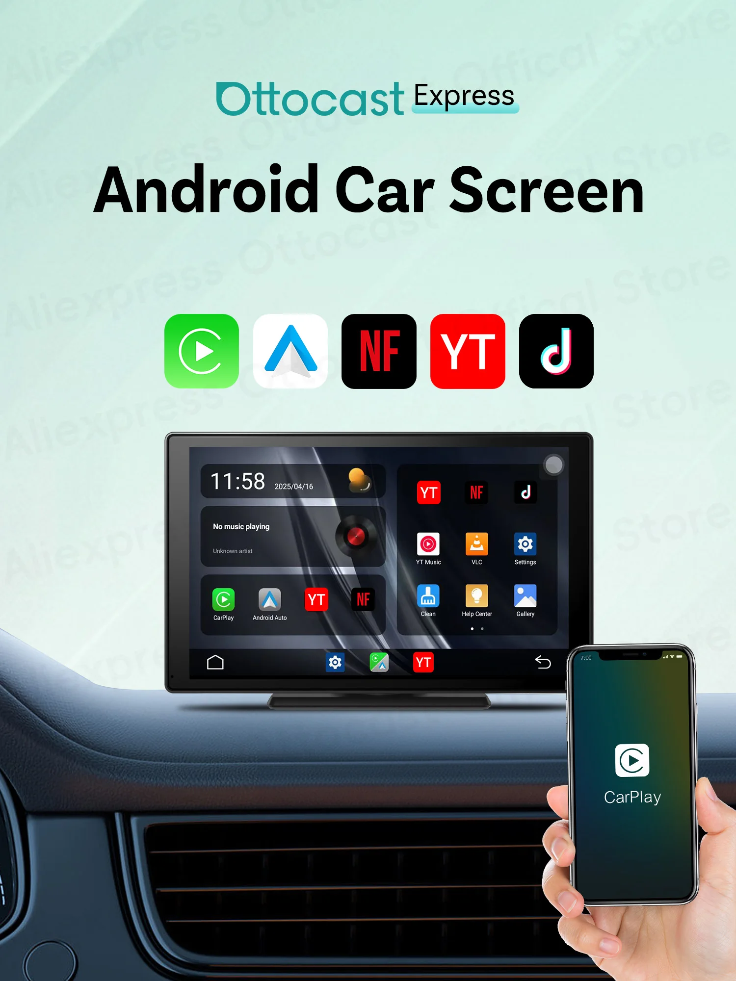 Ottocast Express Android Auto Touchscreen 9 "Draadloze CarPlay Android Auto voor Netflix Youtuber Tik Tok Algemene auto-accessoires - afbeelding 2