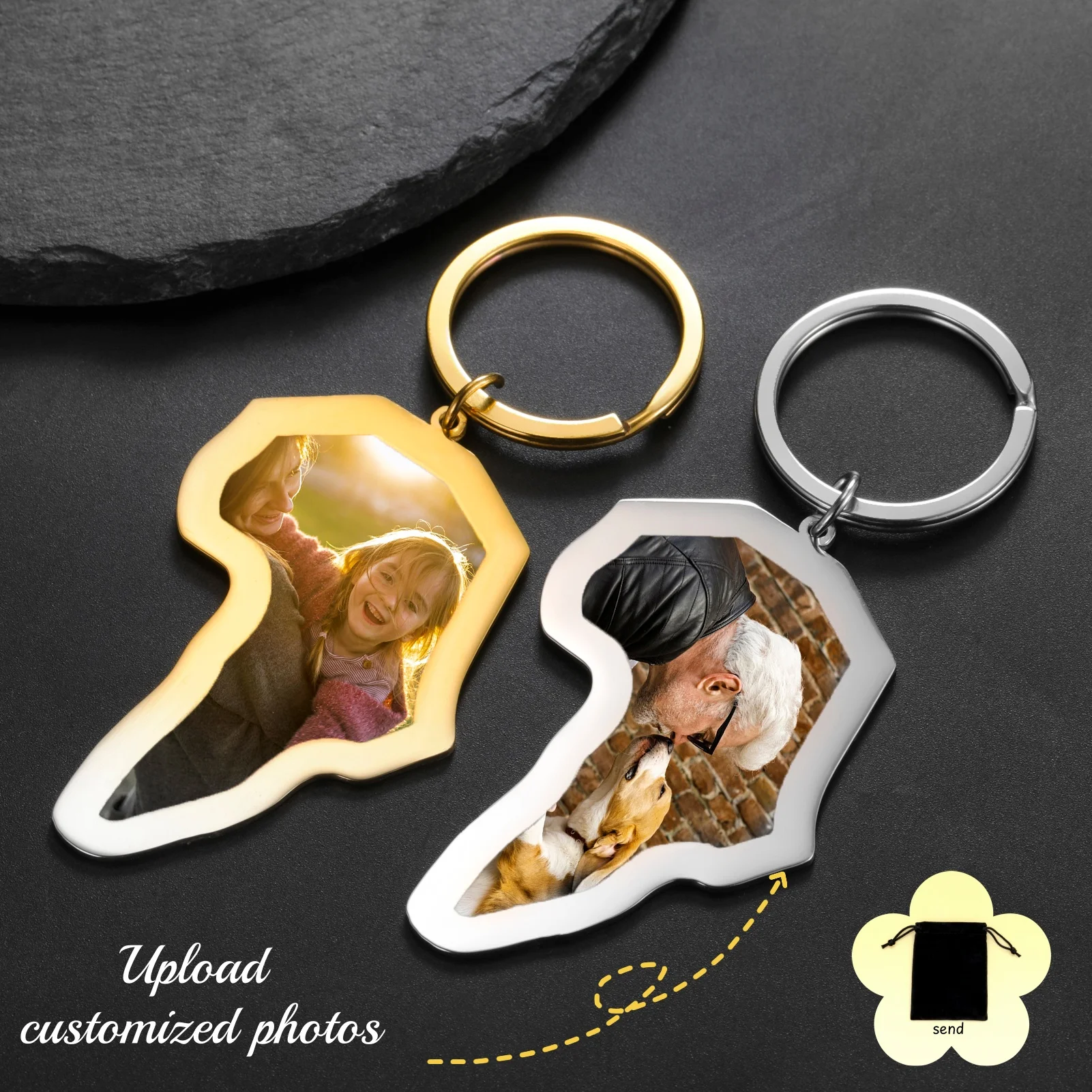 Customized Photos African Map Shapes Keychains Stainless Steel Personalized Printing Requirements Picture Keychains Jewelry Gift