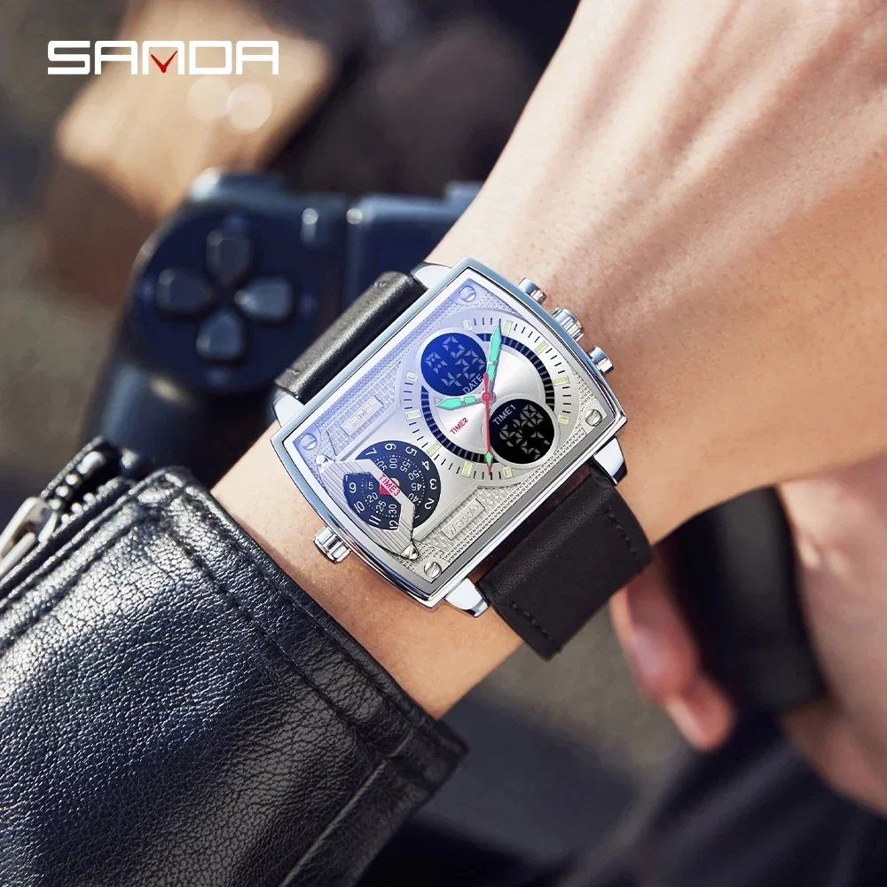 SANDA-reloj Digital de cuarzo para hombre, con doble pantalla cronógrafo de pulsera, de lujo, a la moda, 2023, nuevo, 6032