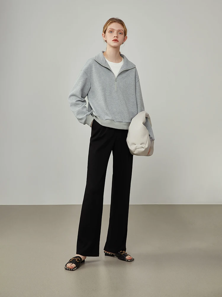 FSLE pantaloni larghi dritti da donna autunno inverno drappo pantaloni a gamba larga a vita alta da donna pantaloni Casual All-match sottili neri