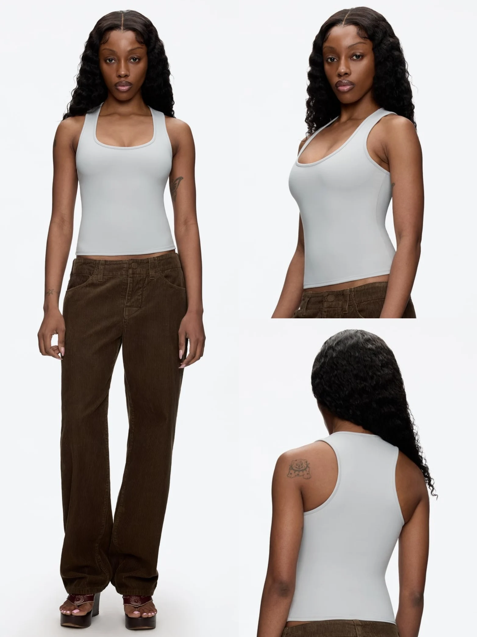 

Tank Fog Gray U-Neck Women's Sexy Suspender Wide Shoulder Strap Racer Vest Casual Sports Yoga Top