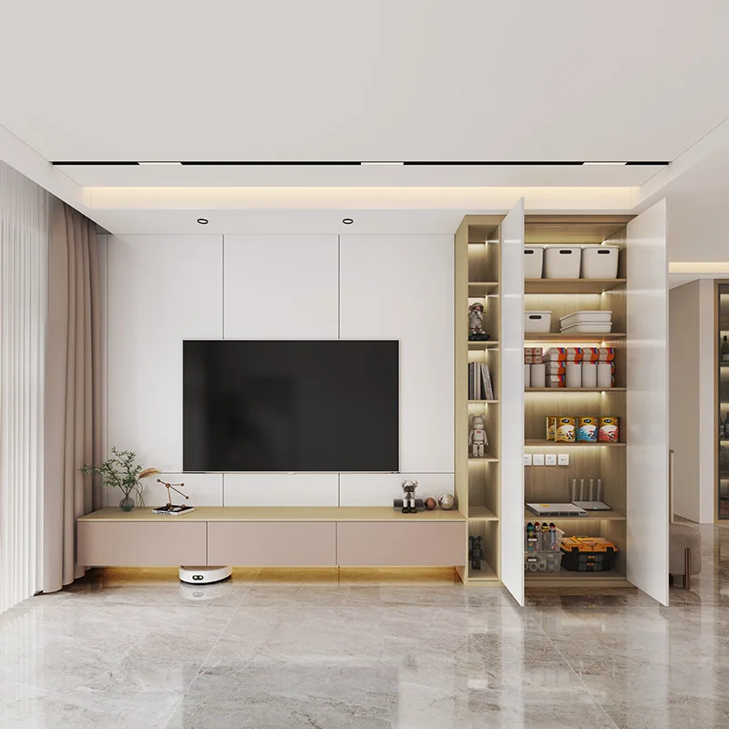 gh- Style Wooden TV Stand with LED Wall Cabinet for TV & Computer Desks Decorative Living Room Wall Storage Home Furniture#