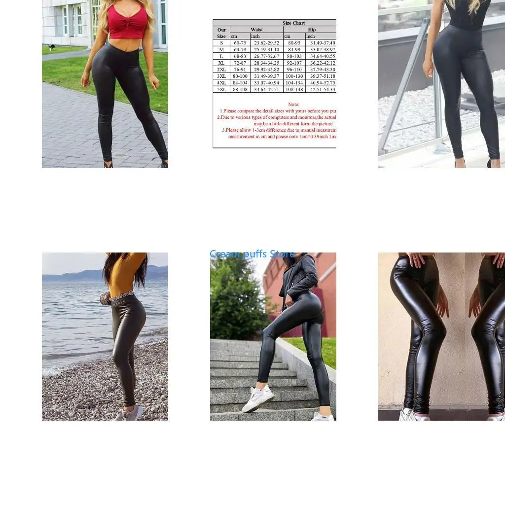 50LE Womens Faux Leather Leggings Pants Black High Waist Sexy Skinny Stretc