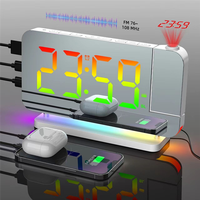 F-3C FM Radio Projection Alarm Clock With RGB Night Light, LED Display, Desktop Alarm Clock,Adjustable Brightness