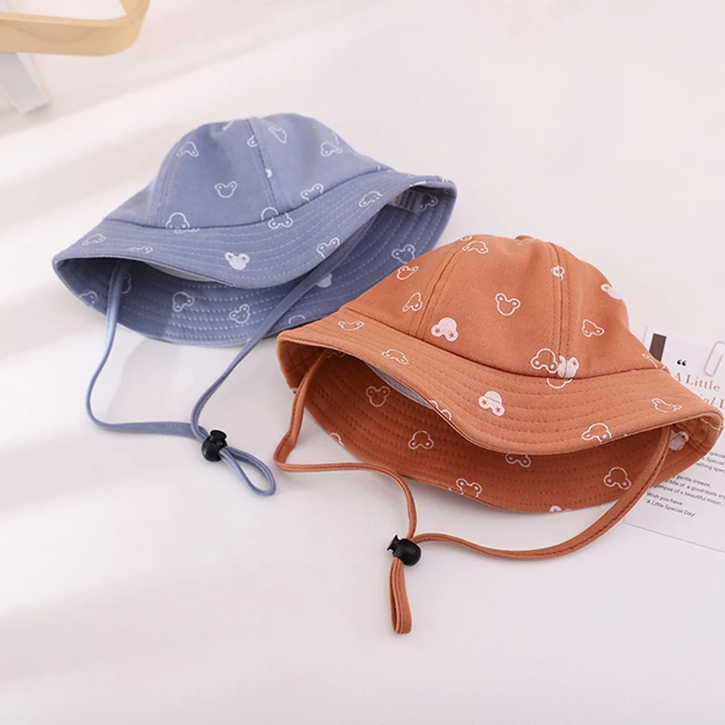 Baby Sunscreen Bucket Hats Cute Cartoon Print Toddler Boy Girl Outdoor UV Protection Fisherman Caps Korean Adjustable Kids Hats image 5