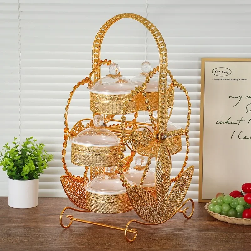 Windmill Rotating Fruit Tray Iron Acrylic Nut Snack Storage Box for Home Living Room Decoration