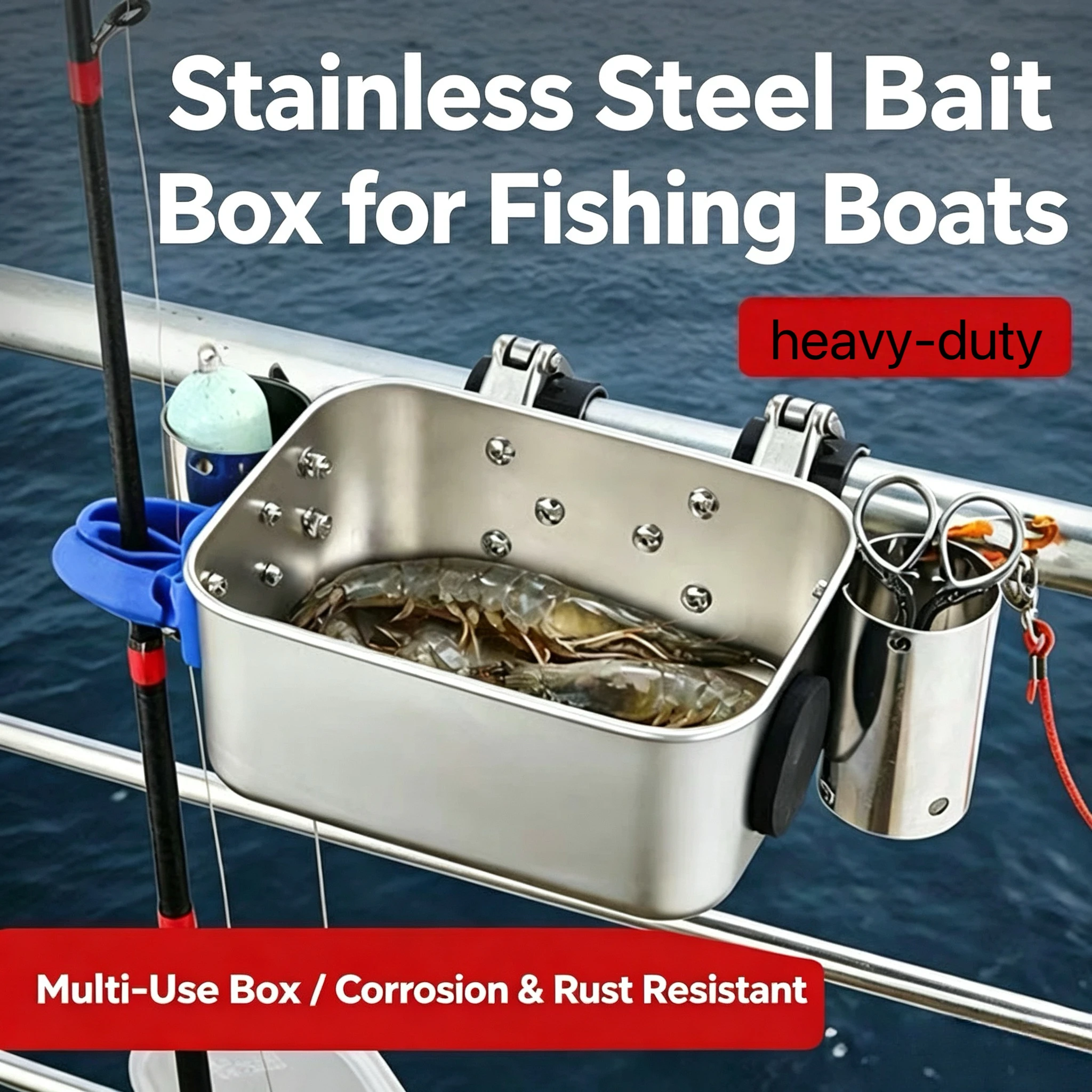 MARINE ELECTRIC REEL FISHING ROD HOLDER, RAIL CLAMP-ON ROD MOUNT WITH SQUARE BASE FOR FISHING BOATS AND YACHTS