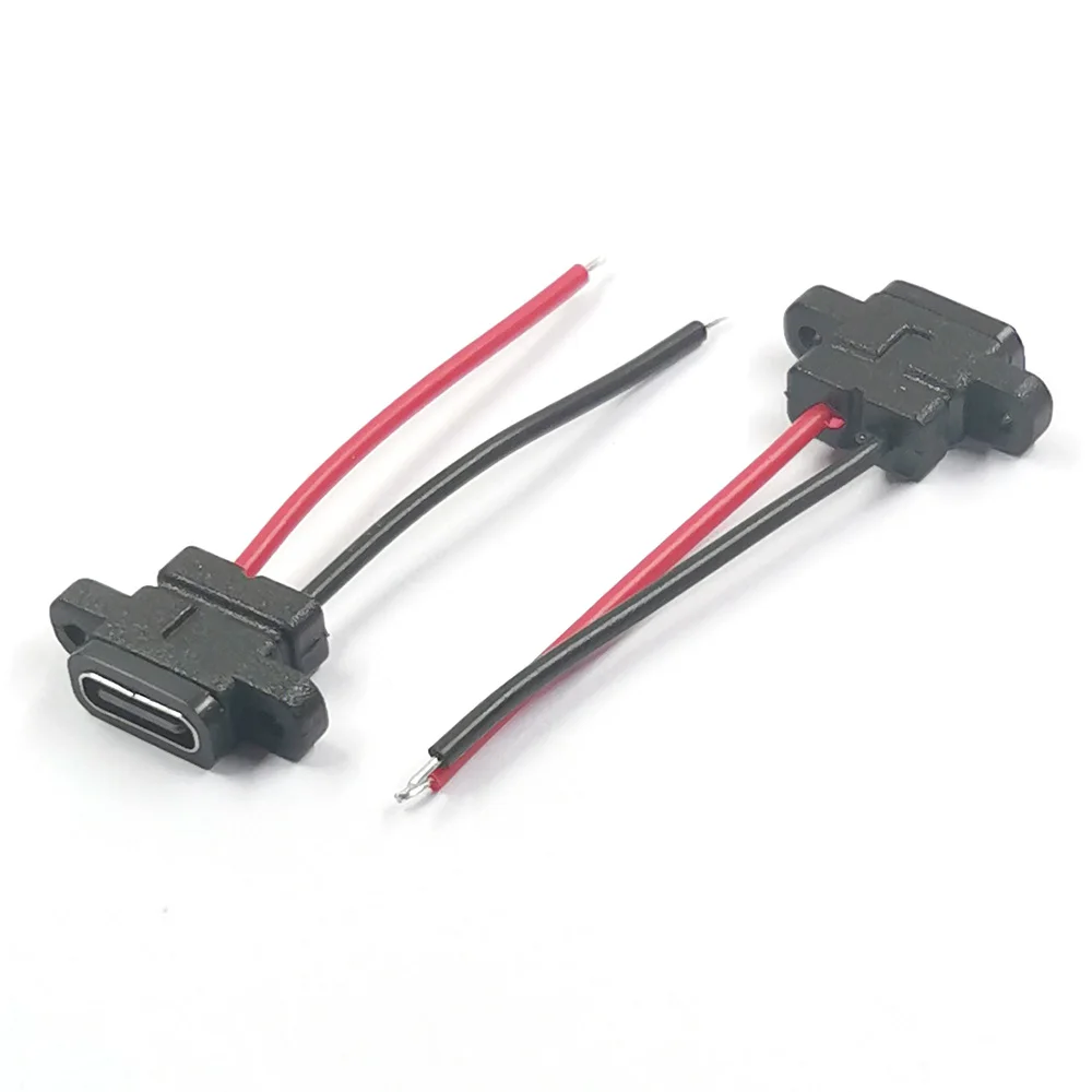 مقاوم للماء أنثى USB نوع C منفذ المقبس مع ثقب المسمار ، تهمة سريعة ، واجهة الشحن ، موصل USB مع كابل ، 2 دبوس