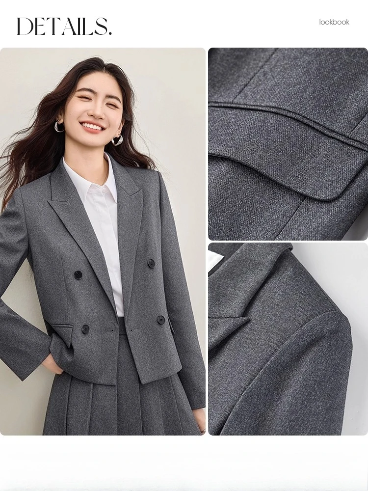 SENTUBILA Women's Business Blazer Autumn 2025 Commuter Interview Meeting Double-Breasted Short Office Tailored Coat 153XA2430