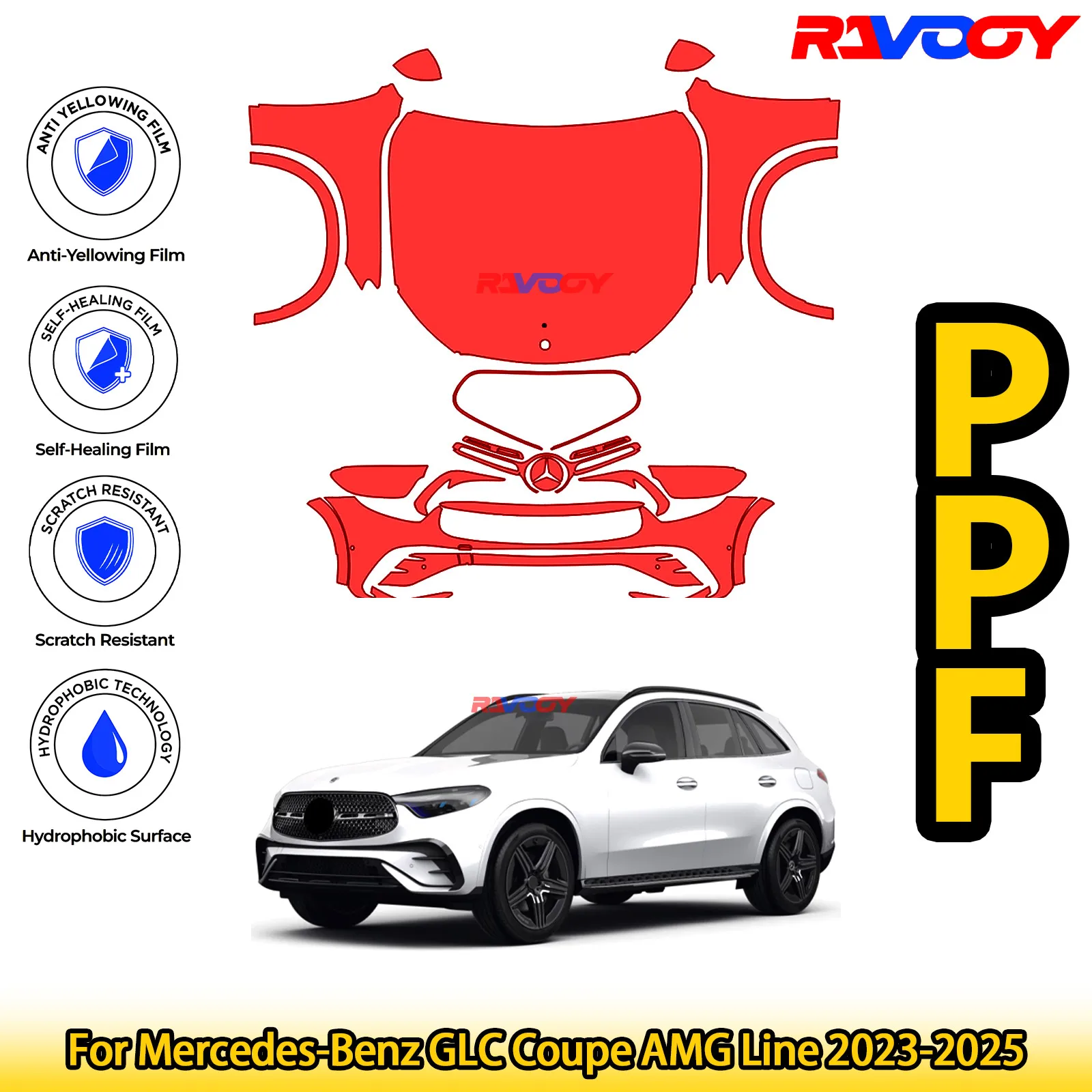 

For Mercedes-Benz GLC Coupe AMG Line 2023-2025 Glossy Matte Black Precut front PPF Kit Paint Protection Film