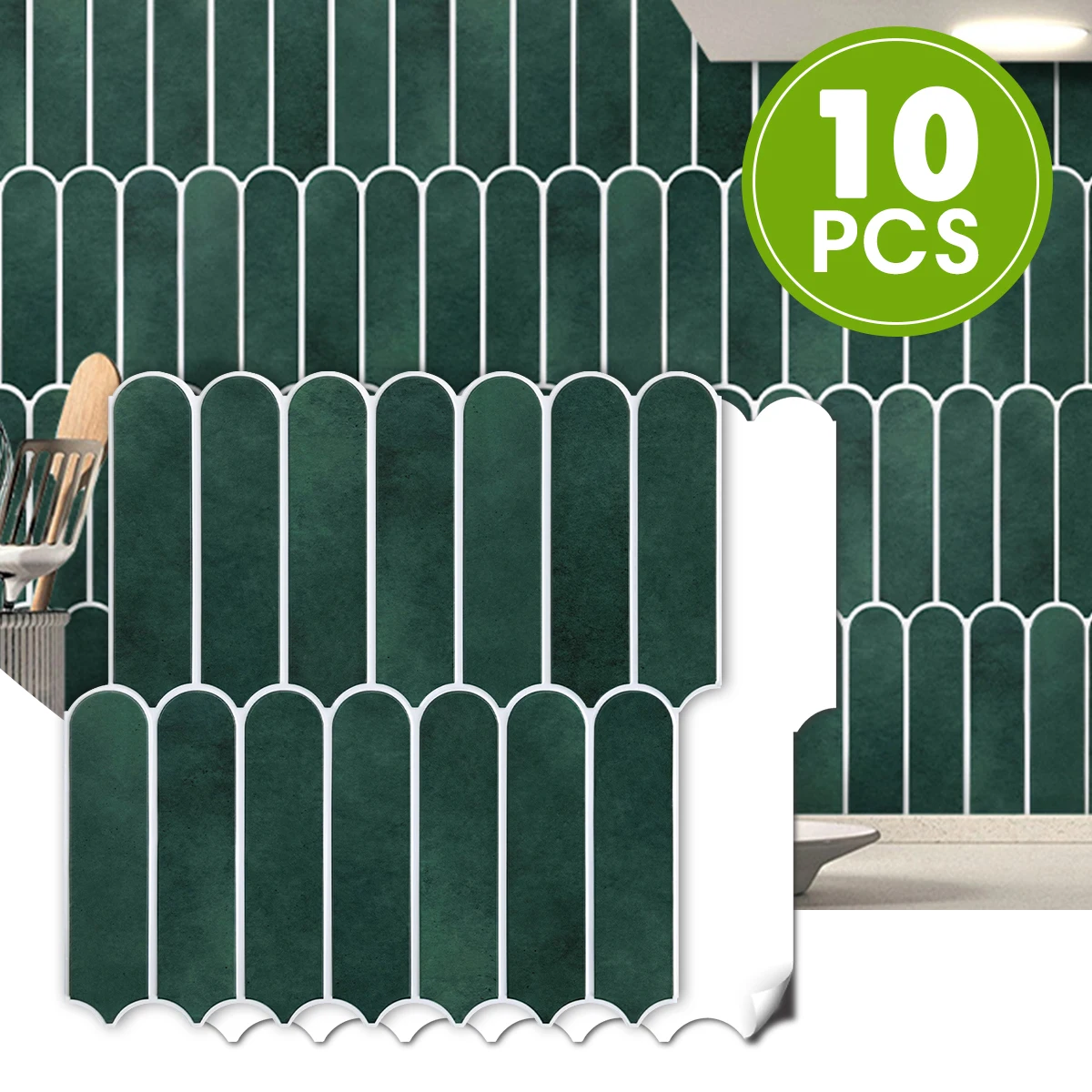 

Commomy 10 Pcs Matte Fish Scale Peel and Stick Backsplash, Adhesive Tiles, Green Tile Stickers Waterproof, Bathroom Decor