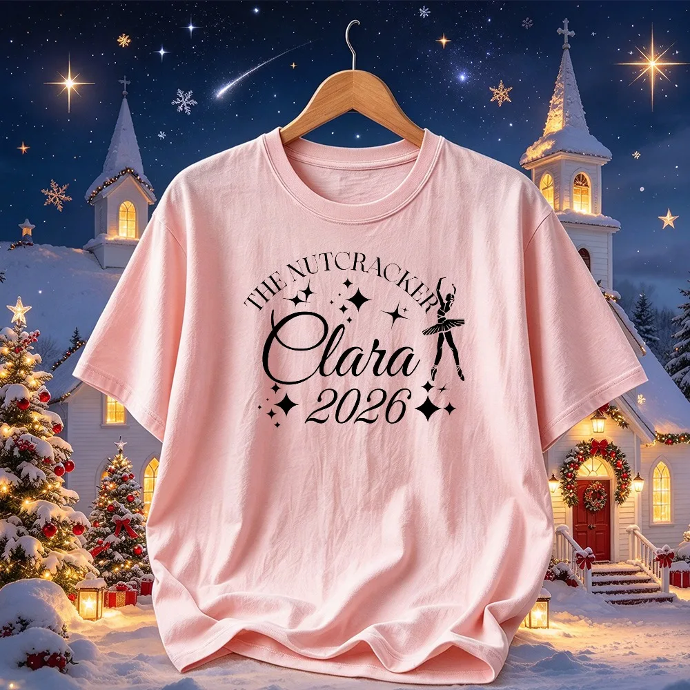 The Nutcracker Clara 2026 Graphic Tee Line Art Ballerina Star Sparkle Ballet Show Performance Christmas Holiday Casual Tops