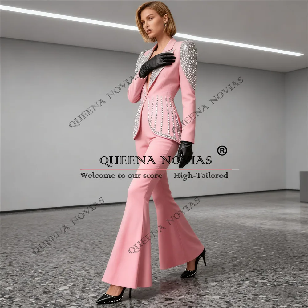 الفاخرة مطرز الأحجار الدعاوى النساء 2 قطعة سترة السراويل مخصص سيدة الأعمال حزب الحلل العروس الأم ملابس الزفاف البدلات الرسمية #2