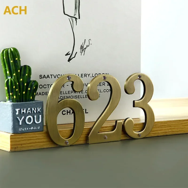 7cm Bronze House Number Sticker backside Metal Doorplate Home Door Plaque Numbers Sign For Mailbox Street