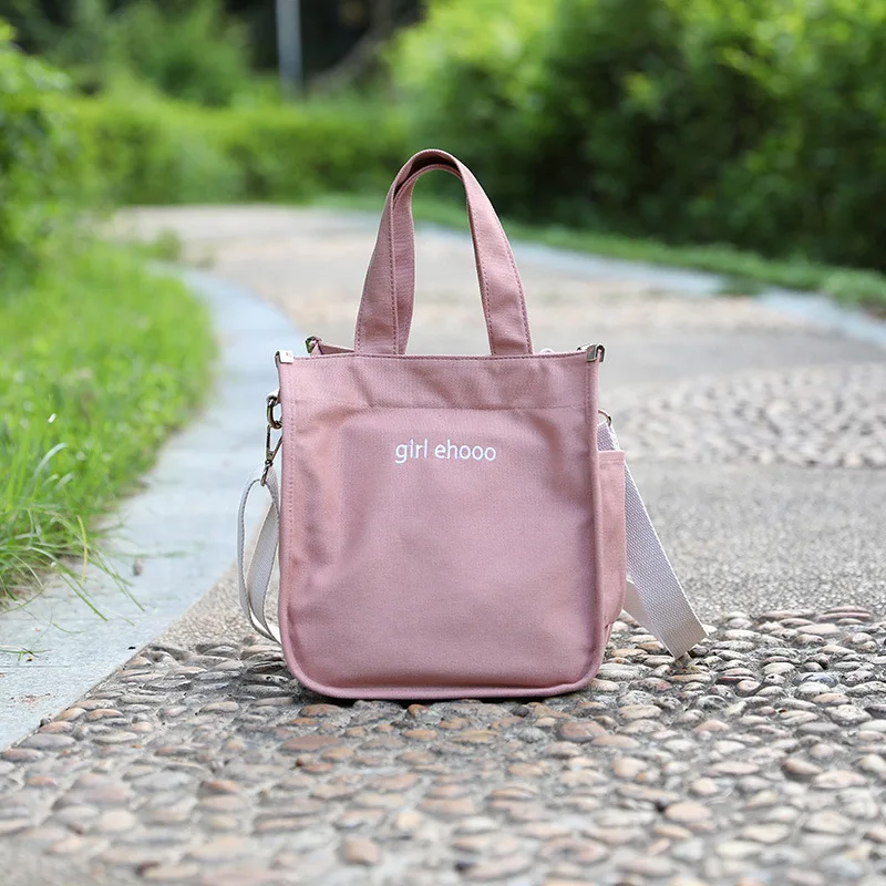 

2025 Spring Women's Canvas Tote Bag Simple Solid Color Student Crossbody Handbag Casual Fashion Shoulder Bag