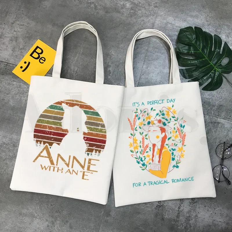 Anne Shirley Green Gables Bolsas de Ombro Bolsa de Compras Casual Unissex Bolsa de Lona Elegante