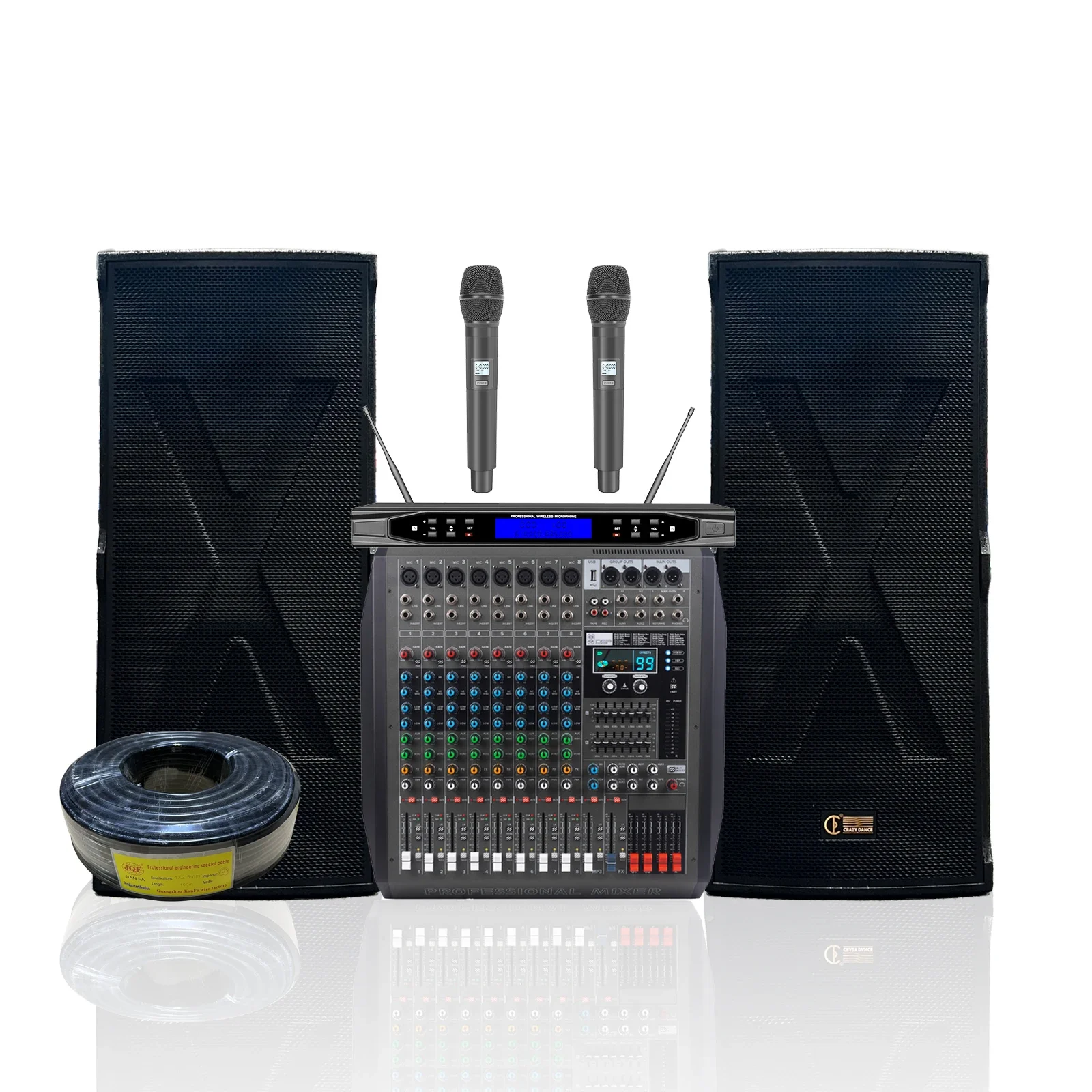 

Double RX15-inch Speaker + Wireless Microphone +700w*2ch Built-in Power Amplifier Mixer, Three-piece Set House Party Dj Banquet