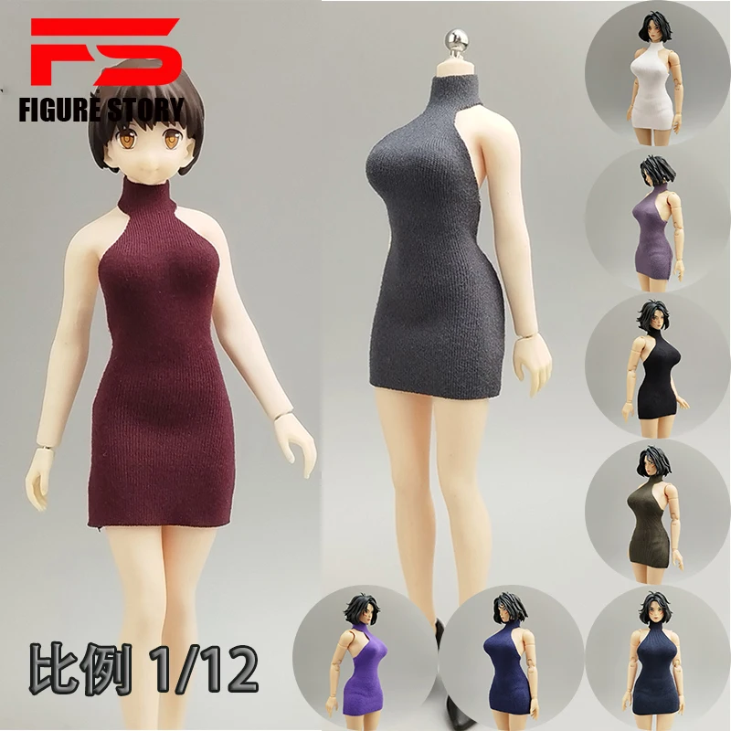 

1/12 scale female dolls clothes high neck backless miniskirt fit 6'' action figure body model