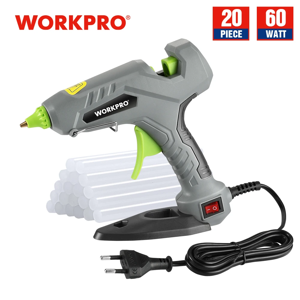 WORKPRO 60W pistolet à colle chaude, Kit de pistolet à colle à préchauffage rapide avec 20 bâtons de pistolet à colle pour les réparations rapides à