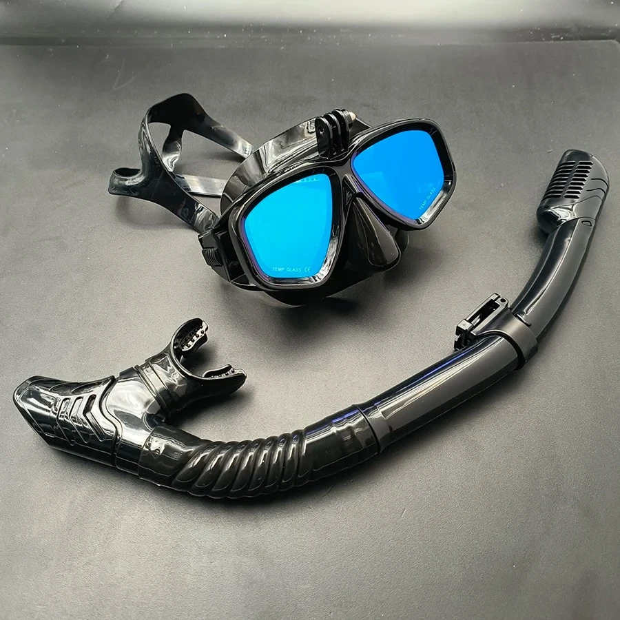 High Performance Coating Lens Swimming Mask Dry Snorkel Set Tinted Tempered Glass Snorkeling Mask Set with Camera Mount