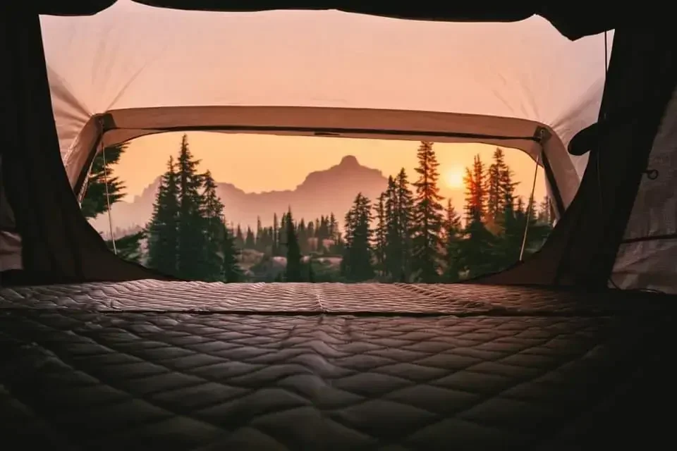 4-Person Family Vehicle Camping Hard Shell Roof Top Tent with Anti-Condensation Mat Canvas Fabric for Car Roof Use