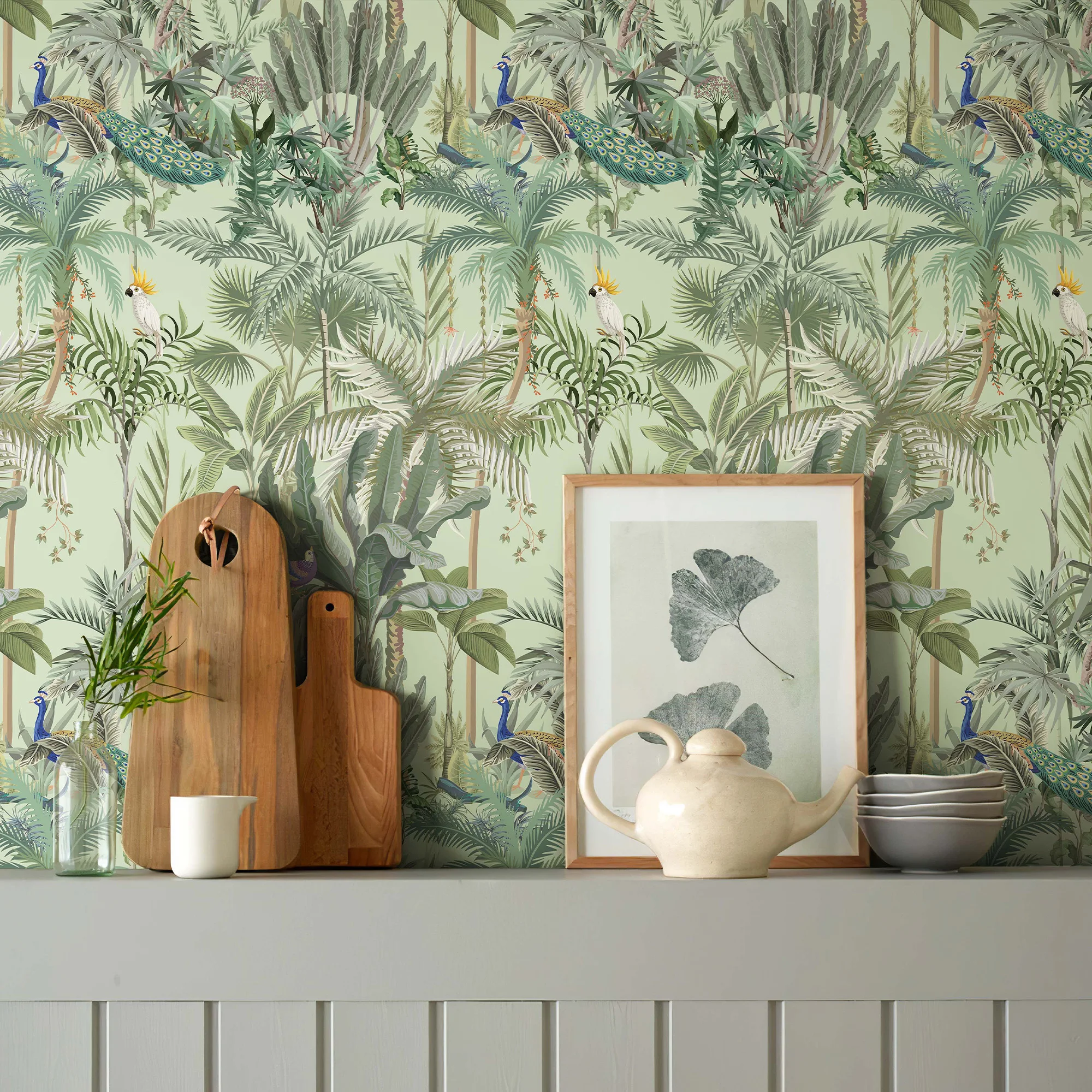 Yellow Green Rain Forest Peel And Stick Wallpaper Morden Palm Trees Cabinet Sticker For Furniture Waterproof TV Background